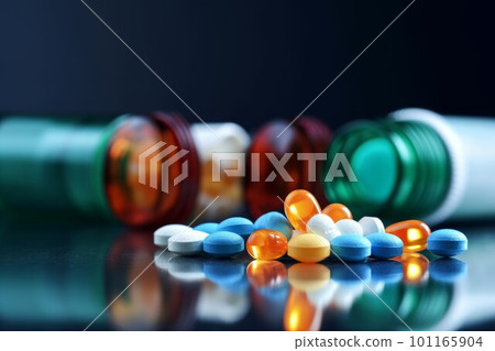 Pills medical glass bottle. Medical health. Generate Ai 101165904