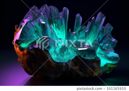 Neon glowing sulphuric cracked crystals. Surface effect. Generate Ai 101165910