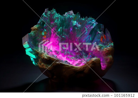 Neon glowing cyberpunk crystal. Shiny effect. Generate Ai 101165912
