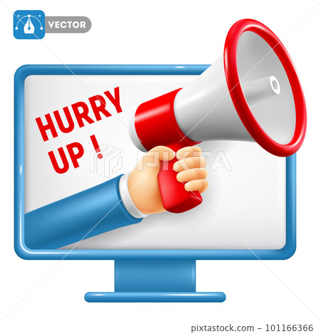 Hand With Megaphone Coming Out From Computer Screen 3d Illustration Hand With Megaphone Coming Out From Computer Screen 3d Illustration 101166366
