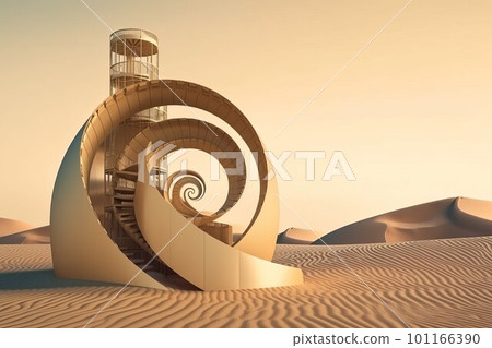 Golden ratio, spiral structure in desert. Design symmetry. Generate Ai 101166390