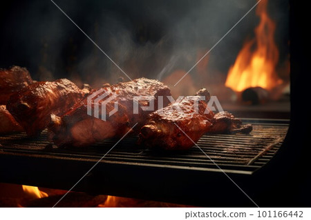 Bbq meat on fire. Grill food. Generate Ai 101166442