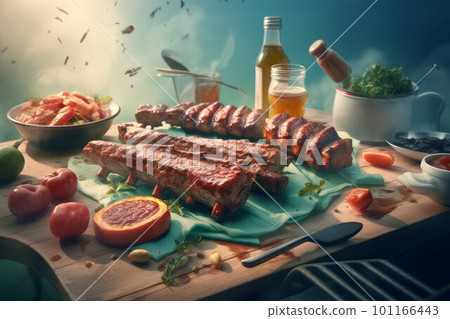Barbecue table meat vegetables. Steak menu. Generate Ai Barbecue table meat vegetables. Steak menu. Generate Ai 101166443