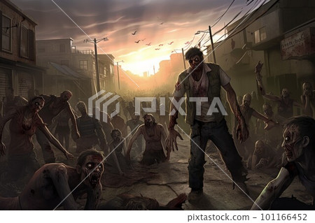 Zombie digital art city. Scary dead. Generate Ai 101166452