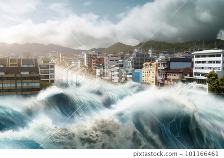 City under tsunami. Wave disaster. Generate Ai City under tsunami. Wave disaster. Generate Ai 101166461