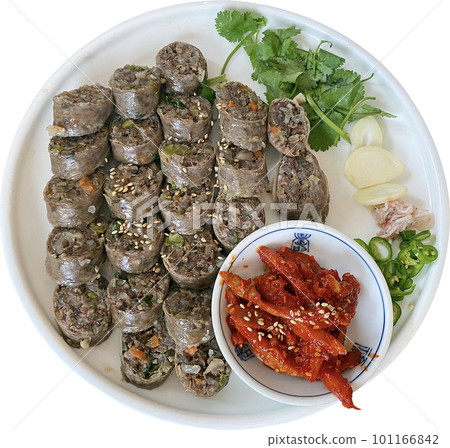 Korean Sausage, sundae,  isolated on white background 101166842