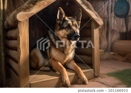 Shepherd dog in doghouse. Domestic pet. Generate Ai 101166933