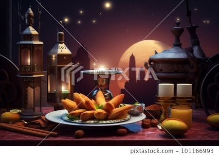 Ramadan congratulations. Food lantern design. Generate Ai 101166993