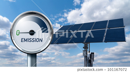 Gauge with inscription EMISSION. Arrow points to zero. 101167072