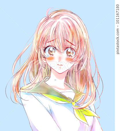 Female student in a sailor suit, tears, bust-up 101167180
