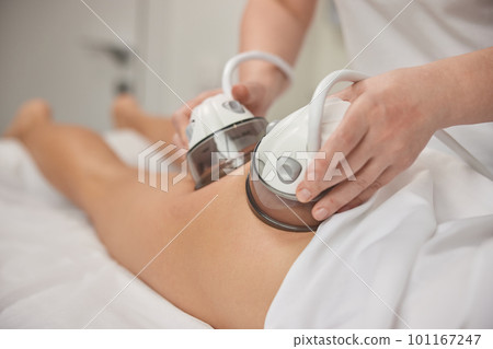 Cosmetology, Lymphatic drainage, beauty centre. Following massage procedures in salon vacuum-vacuum body massages, problem areas slimming, body care professional equipment, lpg massage procedure 101167247