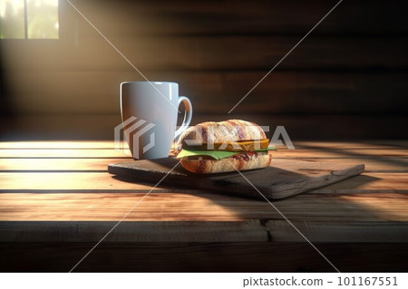 Home coffee mug. Tasty sandwich food. Generate Ai 101167551