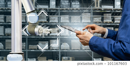 Warehouse manager with digital tablet Warehouse manager with digital tablet 101167603