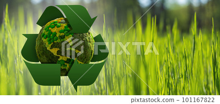 Green planet Earth with recycling symbol Green planet Earth with recycling symbol 101167822