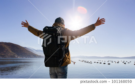 A traveler with a backpack A traveler with a backpack 101168050