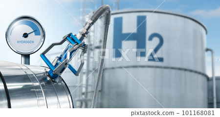 Hydrogen gauge on a background of gas tanks. Hydrogen gauge on a background of gas tanks. 101168081