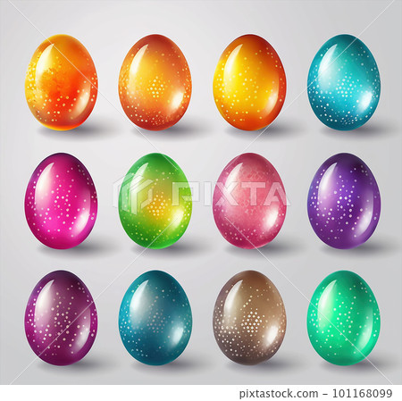 Easter eggs. Different colors and patterns.  101168099