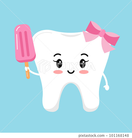 Cute tooth girl with ice cream clip art. 101168148