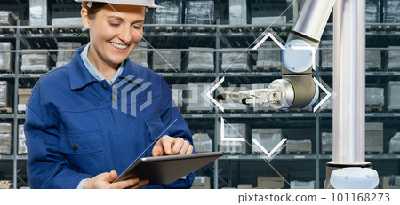 Warehouse manager with digital tablet 101168273