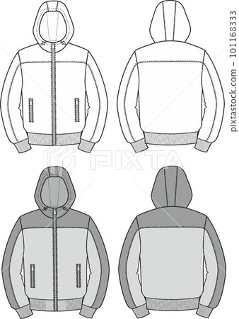 Mans hooded zipped jacket. Front and back. Mans hooded zipped jacket. Front and back. 101168333
