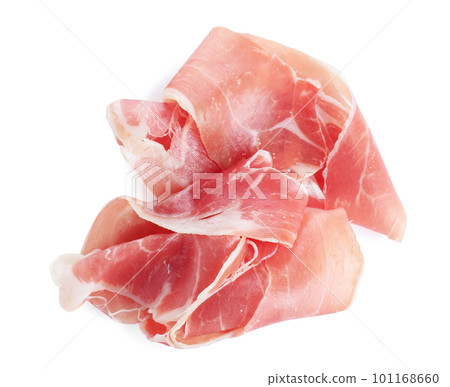 Tasty prosciutto on white background, top view 101168660