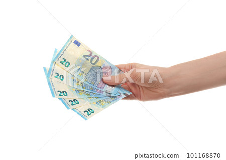 Woman with money on white background, closeup Woman with money on white background, closeup 101168870