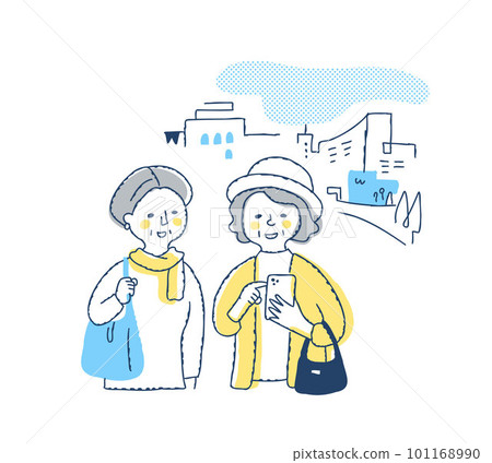 Senior woman operating a smartphone on the go 101168990