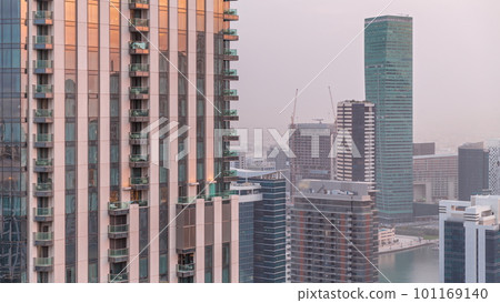 Aerial panoramic skyline of a big futuristic city timelapse. Business bay and Downtown Aerial panoramic skyline of a big futuristic city timelapse. Business bay and Downtown 101169140