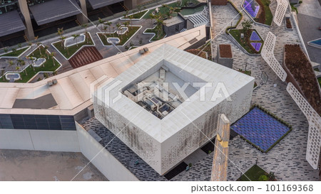 Grant Mosque exterior located in DIFC district aerial timelapse from above Grant Mosque exterior located in DIFC district aerial timelapse from above 101169368