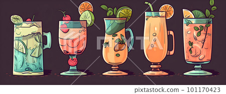 Non alcoholic summer cocktail drinks, mocktails 101170423
