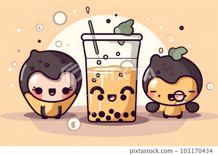 Cute kawaii bubble tea drinks cartoon characters 101170434