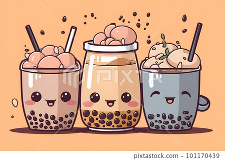 Cute kawaii bubble tea drinks cartoon characters 101170439