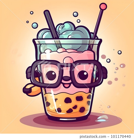Cute kawaii bubble tea drink cartoon character 101170440