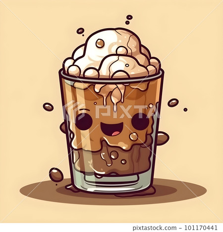 Kawaii chibi funny ice coffee drinks characters 101170441
