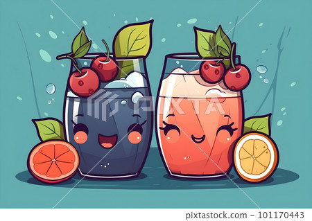 Kawaii chibi funny cocktail drinks, mocktails Kawaii chibi funny cocktail drinks, mocktails 101170443