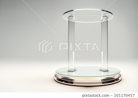 Glass rotunda podium for product presentation on a white background. Generative AI illustration 101170457