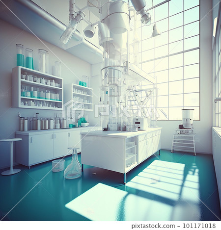 Chemical laboratory, a large bright room, many flasks, test tubes and instruments, an extractor hood on the ceiling, science illustration, background, Chemical laboratory, a large bright room, many flasks, test tubes and instruments, an extractor hood on the ceiling, science illustration, background, 101171018