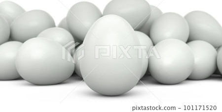 Group of farm raw organic white chicken eggs in a crowd on white background Group of farm raw organic white chicken eggs in a crowd on white background 101171520