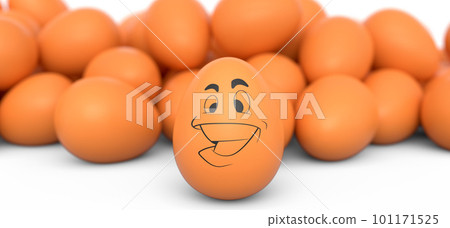 Farm brown painted egg with expressions and funny face and crowd of eggs Farm brown painted egg with expressions and funny face and crowd of eggs 101171525