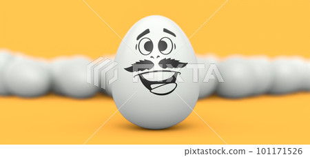 Farm white painted egg with expressions and funny face and crowd of eggs 101171526