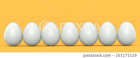 Group farm raw organic white chicken eggs standing in line or queue 101171529