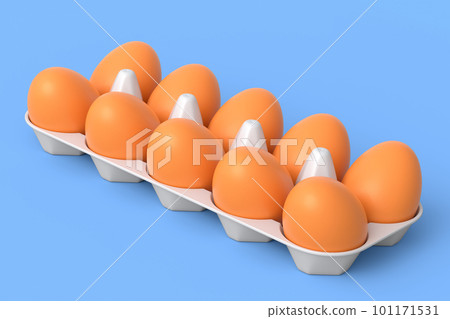 Farm raw organic brown eggs for morning breakfast in plastic tray 101171531