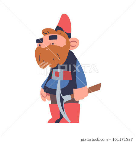 Bearded Gnome with Pickaxe as Fairytale Character Vector Illustration 101171587
