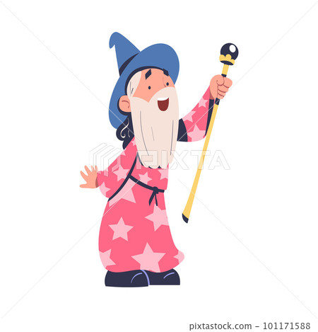 Bearded Wizard in Pointed Hat as Fairytale Character Vector Illustration 101171588