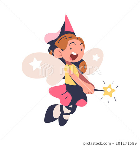 Flying Fairy with Wings and Magic Wand as Fairytale Character Vector Illustration Flying Fairy with Wings and Magic Wand as Fairytale Character Vector Illustration 101171589