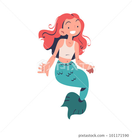 Mermaid with Female Body and Fish Tail as Fairytale Character Vector Illustration 101171590