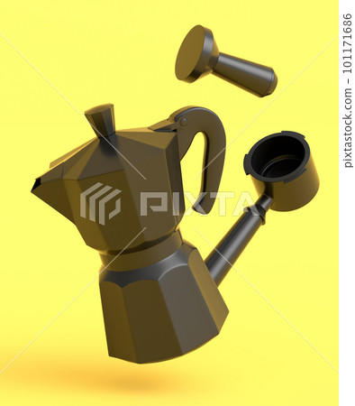 Espresso coffee machine with horn geyser coffee maker on monochrome background Espresso coffee machine with horn geyser coffee maker on monochrome background 101171686