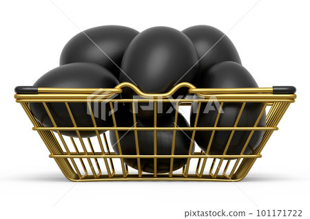 Luxury black eggs in metal basket or paper cardboard for morning breakfast 101171722