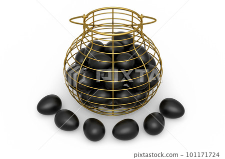 Luxury black eggs in metal basket or paper cardboard for morning breakfast 101171724