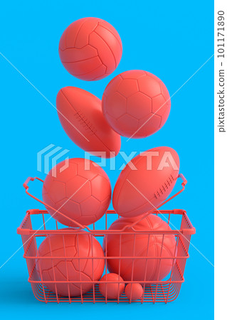 Set of ball like basketball, football and golf in shopping basket on monochrome Set of ball like basketball, football and golf in shopping basket on monochrome 101171890